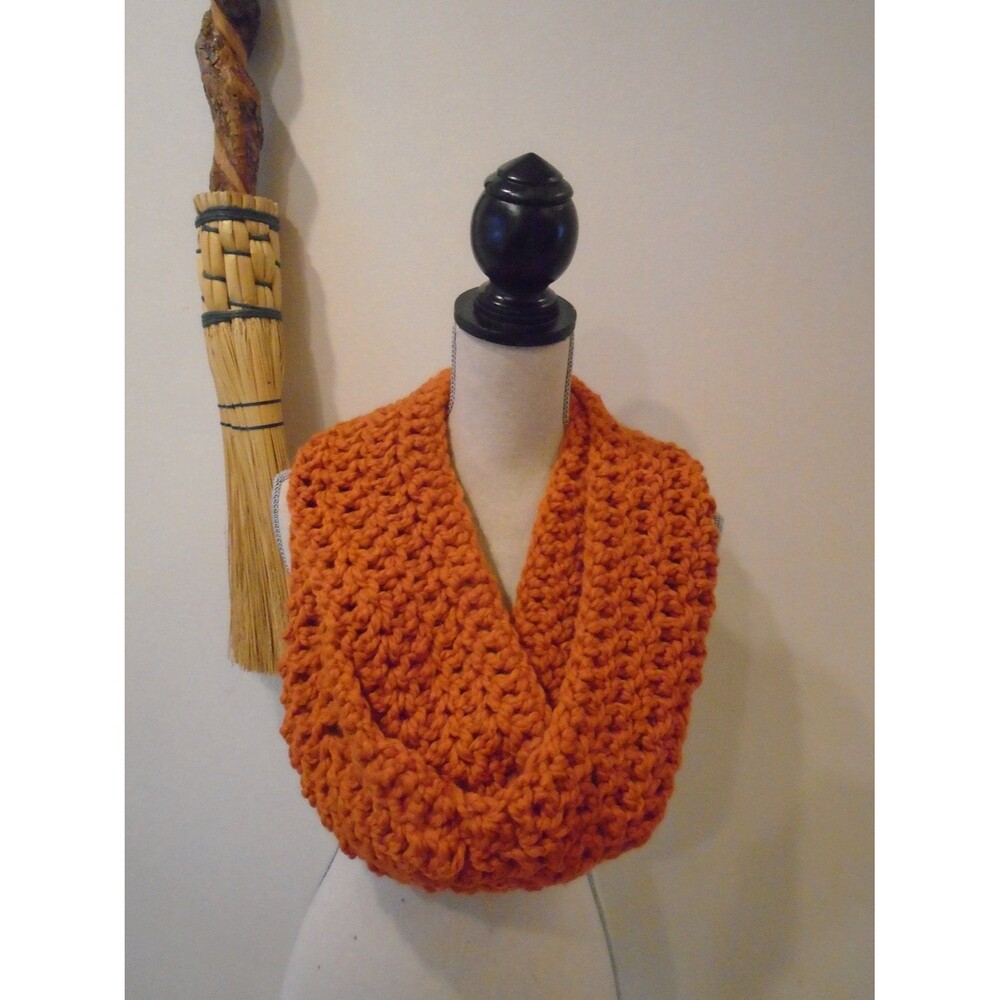 Pumpkin infinity scarf, crocheted, blanket scarf